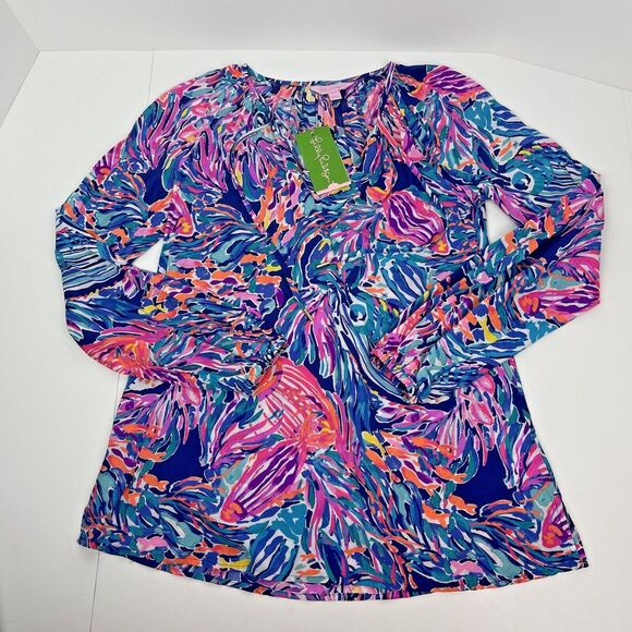 Lilly Pulitzer Tops - Lilly Pulitzer NWT Willa Top True Blue Seas The Day Pink Purple Size XXS Blouse